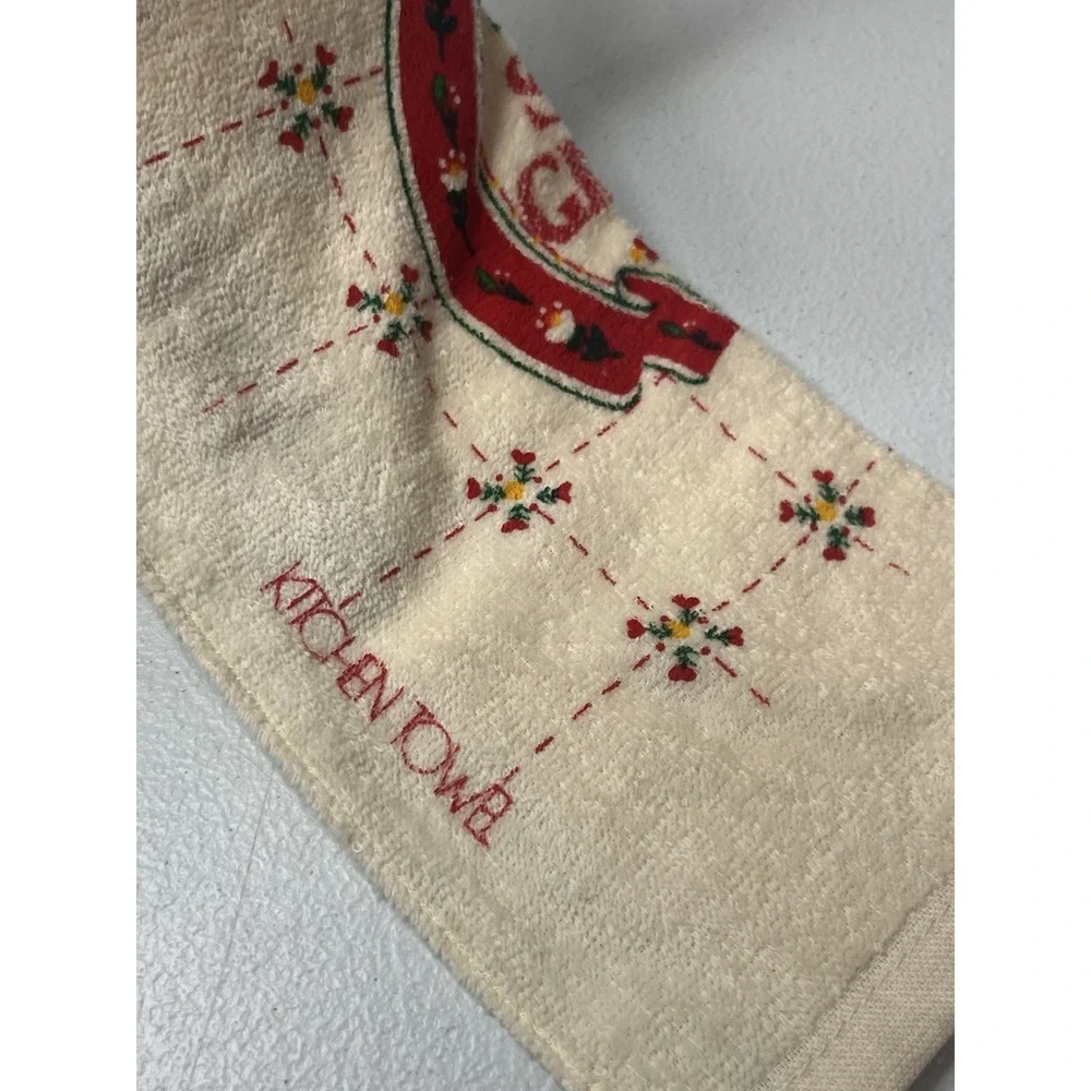 Vtg Christmas Holiday Kitchen Hand Towel Seasons‎ Greeting NOS MCM